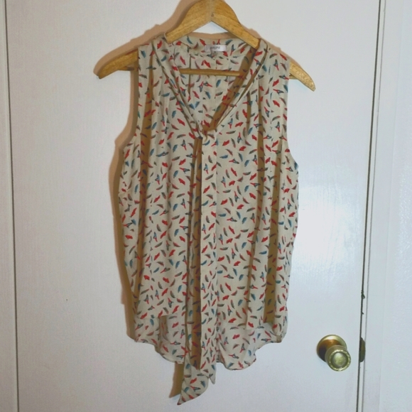 Pripe sleeveless tie / bow neck feather & bird print cream blouse - Picture 1 of 6